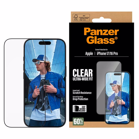 Tempered glass PanzerGlass with installation frame Apple iPhone 17/16 Pro
